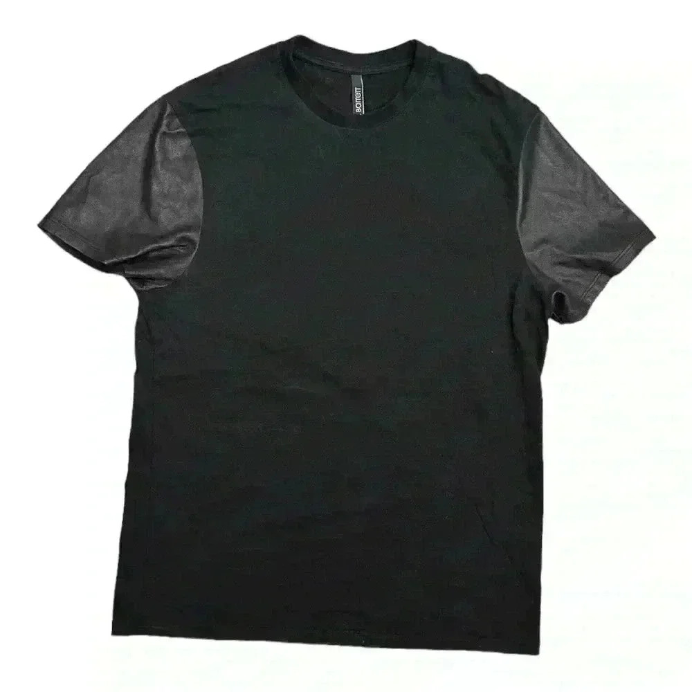 Neil Barrett Black T-Shirt w/ Faux Leather Sleeves